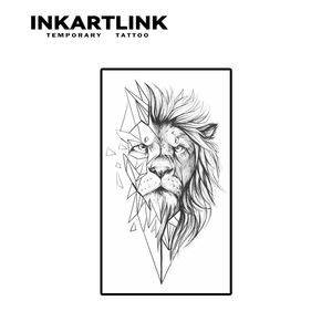 INKARTLINK Autocollant de <span class=keywords><strong>tatouage</strong></span> <span class=keywords><strong>géométrique</strong></span> Lion, tête de roi lion réaliste à moitié finie, esquisse abstraite, style herbal, 15 jours, fournitures en gros - Product Image 4