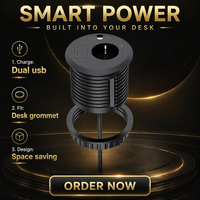 LEGA Soket Daya Meja USB Retractable Terintegrasi ABS 2 Port USB-C Hemat Ruang Lubang 80mm Kabel 2m untuk Meja Dapur IP54