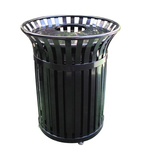 Antirust powder coated glossy black outdoor metal garbage cans trash bins for public parks outdoor garbage bin