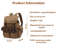 Sac à dos vintage en toile cirée et cuir, imperméable et antirouille, pour étudiants, ordinateur portable, collège, voyage, sport et randonnée - Vente en gros
