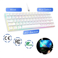 Clavier de jeu mécanique filaire 60% 61 touches rétroéclairé par LED, clavier compact USB Type C pour PC portable