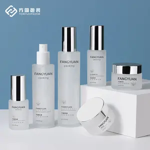 China Fabriek Groothandel Zilveren Cap Frosted Cosmetische Glazen Fles Verpakking Potten En Fles Leverancier