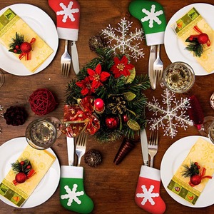 Christmas <strong>Socks</strong> Decoration Snowflake Tableware Holders Mini Christmas Stockings Knife Spoon Fork Bag for <strong>Xmas</strong> - Product Image 3