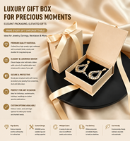 Boîte cadeau en carton avec ruban champagne pour bijoux, boucles d'oreilles et colliers, petit étui carré à couvercle rabattable