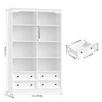 Étagère à livres moderne en bois durable et écologique, double largeur, 6 niveaux, 71 pouces de hauteur, avec 4 tiroirs, blanche, pour le bureau et le rangement à domicile