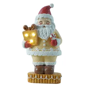 Resin Gingerbread Ornaments Santa Claus figurine with LED Light Festival Party Supplies Ornaments Christmas Gifts