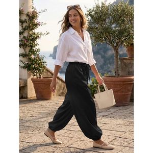 Pantalon Harem en Satin Personnalisé pour Femme, Taille Élastique avec Cordon de Serrage, Coupe Ample Décontractée, Idéal pour l'Entraînement, avec Poches - Product Image 4