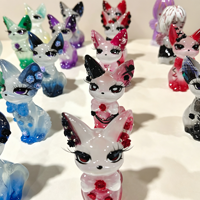 Figurine de renard/chat en sélénite et résine faite à la main, peinte au cristal, 10 cm, pour décoration ou cadeau (vente en gros)