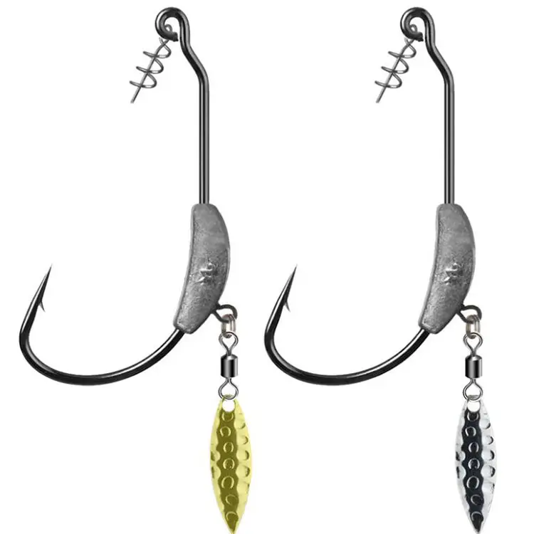 WEIHE Fishing Hooks 4.5g 5.5g 7.2g Crank Hook with Spoon Soft Baits Add Lead Crank Hook With Lead Sinker Metal Spoon Sequins