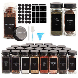 Ensemble de 24 pots à épices carrés <span class=keywords><strong>en</strong></span> <span class=keywords><strong>verre</strong></span> de qualité supérieure <span class=keywords><strong>avec</strong></span> étiquettes imperméables, couvercles à rabat, emballage <span class=keywords><strong>en</strong></span> carton écologique de qualité alimentaire - Product Image 1