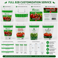 Op maat gemaakte logo tomaten gravure bedrukte staande pouch zak, food grade, hitte verzegelbaar, CPP transparant, trapeziumvormig, voor fruit en groenten van de boerderij