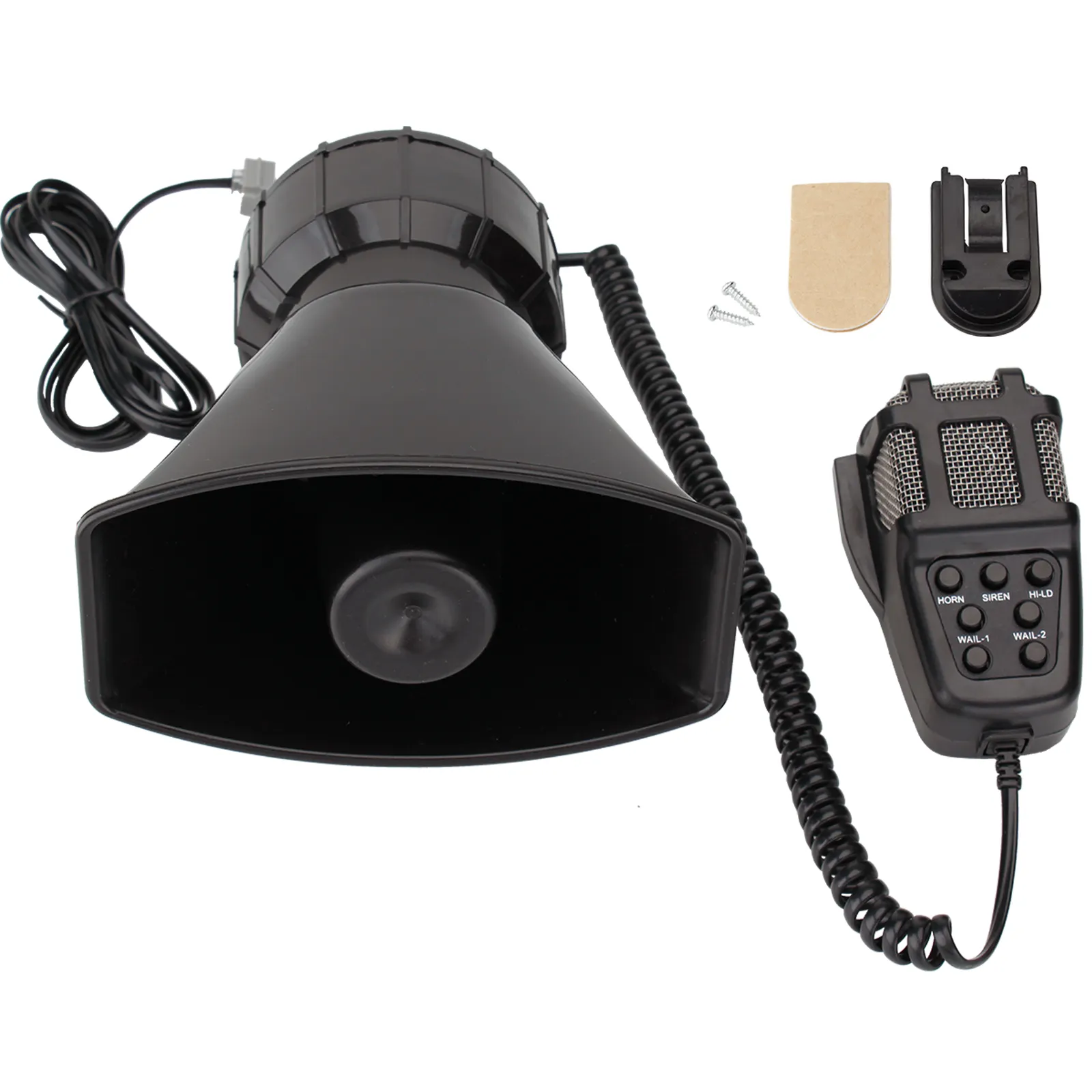 C- Car Siren Horn 7 Tone Siren Vehicle Loudspeaker with Handheld Microphone Amplifier 12V 100W Emergency Sounds