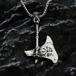Vente en gros de colliers à pendentifs à la mode nordique Viking style <span class=keywords><strong>moto</strong></span> bijoux pour hommes punk hache crâne collier à pendentifs en acier inoxydable - Product Image 2