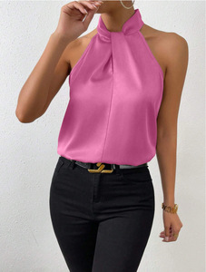 Nouvelle collection été 2026 – Blouse élégante et polyvalente en satin pour <span class=keywords><strong>femme</strong></span>, style européen et américain, coupe ajustée, <span class=keywords><strong>sans</strong></span> manches, en stock - Product Image 3