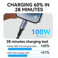 Câble d'extension VegGieg USB3.2 Gen2 Type-C mâle vers femelle, charge rapide PD 100W, transfert de données 10 Gbps, extension vidéo 4K