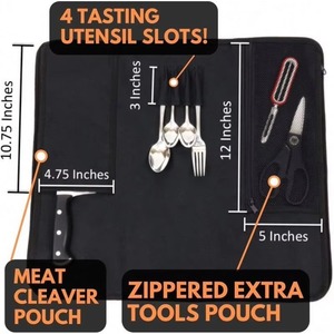 Échantillon gratuit : Sac à couteaux de chef (8+ emplacements) rembourré, contient 8 couteaux + votre hachoir à viande, aiguiseur à couteaux, ustensiles et une pochette zippée - Product Image 5