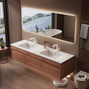 Modern Wood Double <b>Sink</b> Bathroom Vanity Solid Wood Bathroom Cabinet with Smart LED Mirror <b>Storage</b> - Product Image 5
