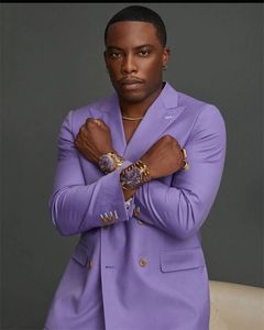 Casual Light Purple Zweireiher Männer Anzüge Kostüm Homme Prom Terno Masculino Bräutigam Blazer Hochzeit <span class=keywords><strong>2</strong></span> Stück (Jacken hose) - Product Image 2