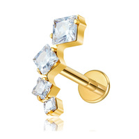 Clous d'oreilles miniatures en titane F136 plaqué or et zircon, entièrement sculptés par CNC, style européen, pour piercing, vente en gros