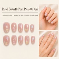 Faux ongles à presser T1884 Kaixin Factory, finition nacrée brillante, courts, ovales, avec accents papillon pastel, pour nail art français - Fournisseurs
