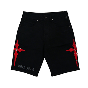 Short en jean droit taille mi-haute style urbain audacieux, vêtements confortables et écologiques en polycoton pour les vacances décontractées - Product Image 3