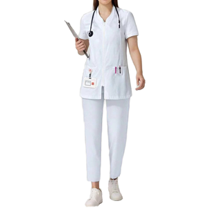 Conjuntos de Uniformes Médicos Tejidos para Mujer, Conjunto de Dos Piezas de Moda Ajustada con Mangas Cortas, Ropa de Trabajo para Hospital, Uniforme Médico Blanco, Uniforme de Enfermera - Product Image 1