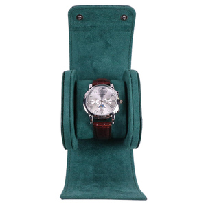 Sang Trọng Màu Đen Nâu Màu Xanh Lá Cây PU Da Đồng Hồ Duy Nhất Bao Bì Nhung Mềm Gối Với Nút Khóa Biểu Tượng Tùy Chỉnh Bán Buôn Cuộn Túi - Product Image 6