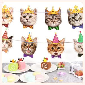 Décorations rêveuses, bannière d'anniversaire amusante avec visages de chats, guirlande de décoration de fête pour la célébration des chats, 2 couleurs numériques - Product Image 4