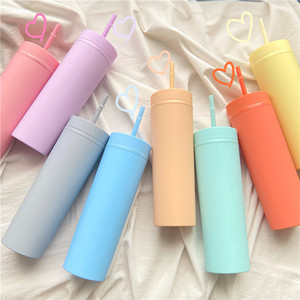 2025 New Đôi Tường Matte Acrylic Thân Thiện Với Môi Tumbler 16Oz Đầy Màu Sắc Nhựa Tumbler Acrylic Với Nắp Và Rơm - Product Image 1