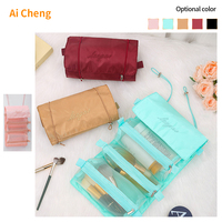 Sac de maquillage portable 4 en 1, compartiment de rangement séparable amovible, sac de rangement pliable pour articles de toilette