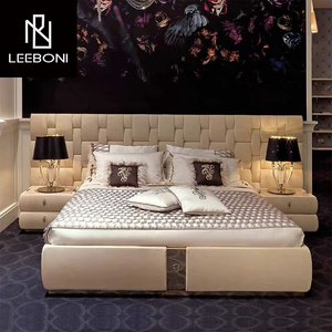 럭셔리 이탈리아 침실 세트 가구 정품 가죽 화이트 헤드 보드 더블 종류 사이즈 침대 - Product Image 2