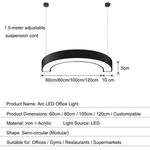 <span class=keywords><strong>Lampada</strong></span> <span class=keywords><strong>a</strong></span> <span class=keywords><strong>Sospensione</strong></span> LED Industriale Semicircolare <span class=keywords><strong>Nera</strong></span>, Illuminazione Commerciale Antiabbagliamento per Supermercati - Product Image 6