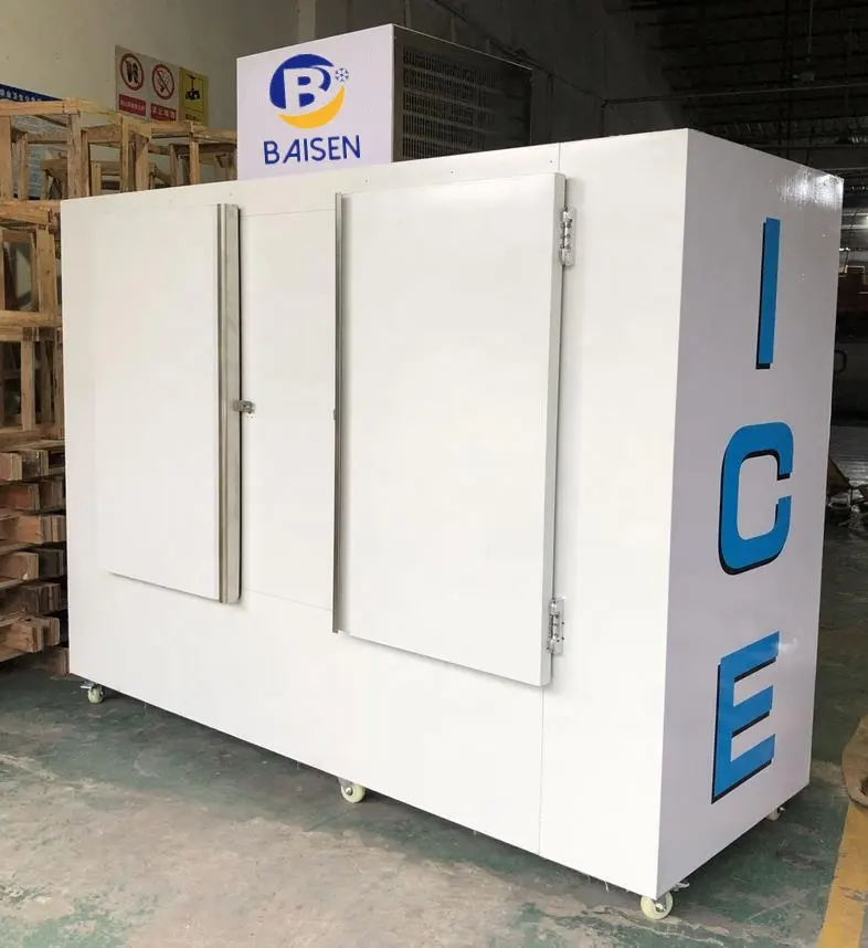Prezzo di fabbrica di alta qualità grande capacità stazione di benzina insaccato contenitore di ghiaccio congelatore merchandiser di ghiaccio esterno