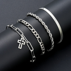 HZS-70 Juego de Joyería de Moda Plateada para Mano, Dedo y Cuello, Elegante Juego de Pulsera, Anillo y Collar de Acero Inoxidable con Cruz para Mujeres y Chicas - Product Image 3