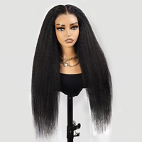 Peluca Yaki Kinky Straight 100% Cabello Humano, Cierre de Encaje Frontal 13x4 4x4 5x5, Cabello Virgen Brasileño Remy Negro 150g-300g, Hecho a Máquina