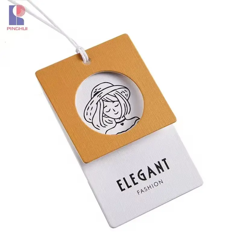Eco-Friendly Special Paper Hang Tag Embossed And Printed Logo Swing Tags With String And Safety Pin For Clothing