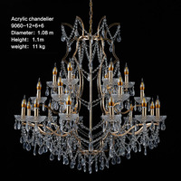 Haute qualité LED cristal bougie lustre étanche acrylique accessoires de mariage fournitures or argent scène plafond pendentif clair pour