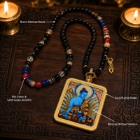 Colliers faits à la main en obsidienne, pierres précieuses naturelles, perles, pierres naturelles, Thangka, amulette bouddhiste, bijoux spirituels pour femmes
