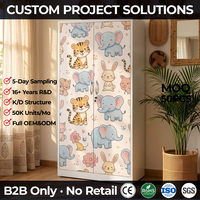 Lemari Baja Anak 2 Pintu Motif Kartun Gajah Kelinci Desain Almirah Logam Baja Canai Dingin Lemari Penyimpanan Kamar Tidur