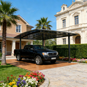 Structure en aluminium robuste, carport simple avec <span class=keywords><strong>toit</strong></span> arqué, abri fixe attaché au <span class=keywords><strong>toit</strong></span>, résistant aux UV et imperméable - Product Image 6