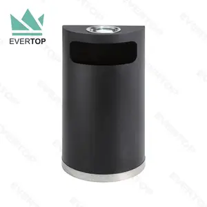 DB-55C Commercial Trash Can Silver Black Half-Round Indoor Garbage Can/Bin With Side Opening For Lobby/Office/School/Restaurant