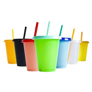 Wholesale <b>Colourful</b> 5Pcs 16 oz Cold <b>Cups</b> Reusable Plastic Drinking Tumbler 24 oz Color <b>Changing</b> <b>Cups</b> With Lid and Straw - Product Image 2