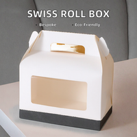 Caja de cartón decorativa de gran tamaño para pastel suizo, embalaje para postres de panadería para llevar con laminación mate y grabado en relieve