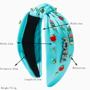 Diadema de moda para el regreso a clases con nudo de diamantes y dijes de manzana y lápiz para adolescentes - Product Image 2