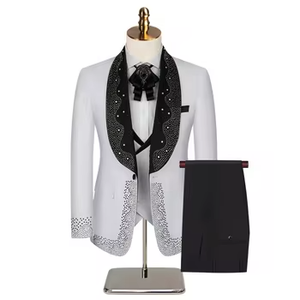 Traje de boda <span class=keywords><strong>blanco</strong></span> de dos piezas <span class=keywords><strong>para</strong></span> hombre de gran oferta <span class=keywords><strong>para</strong></span> <span class=keywords><strong>matrimonio</strong></span> de un solo pecho con vestido de diamante atuendo de novio Formal de alta calidad - Product Image 3