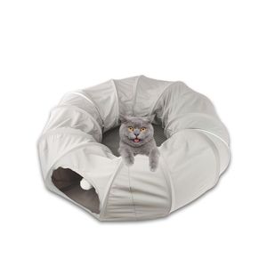 Cuccia a <span class=keywords><strong>tunnel</strong></span> per gatti in peluche morbido con pelo lungo, design semplice a cartone animato, pieghevole con tappetino centrale - Product Image 6