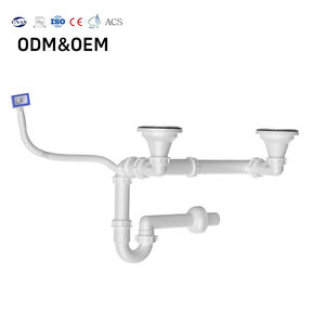 Accesorio de Alta Calidad para Drenaje de Fregadero de Cocina, Sifón de Plástico de Doble Cabezal con Manguera de Drenaje - Product Image 1