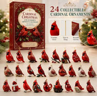 Calendrier de l'Avent Oiseaux Cardinaux 24 Pièces, Ornements Suspendus Cardinaux, Boîte Cadeau Surprise Compte à Rebours de Noël pour Décoration de Noël à la Maison