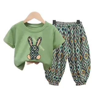 Детский костюм для мальчиков и девочек, летняя тонкая детская футболка с коротким рукавом, топы, отталкивающие от комаров штаны, два комплекта