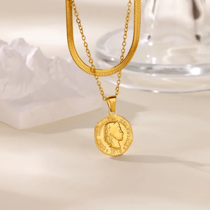 Collar de Cadena Cruzada de Doble Capa para Mujer, Acero Inoxidable 304, Chapado en Oro de 18K, Cadena de Serpiente que No se Destiñe, Joyería - Product Image 4